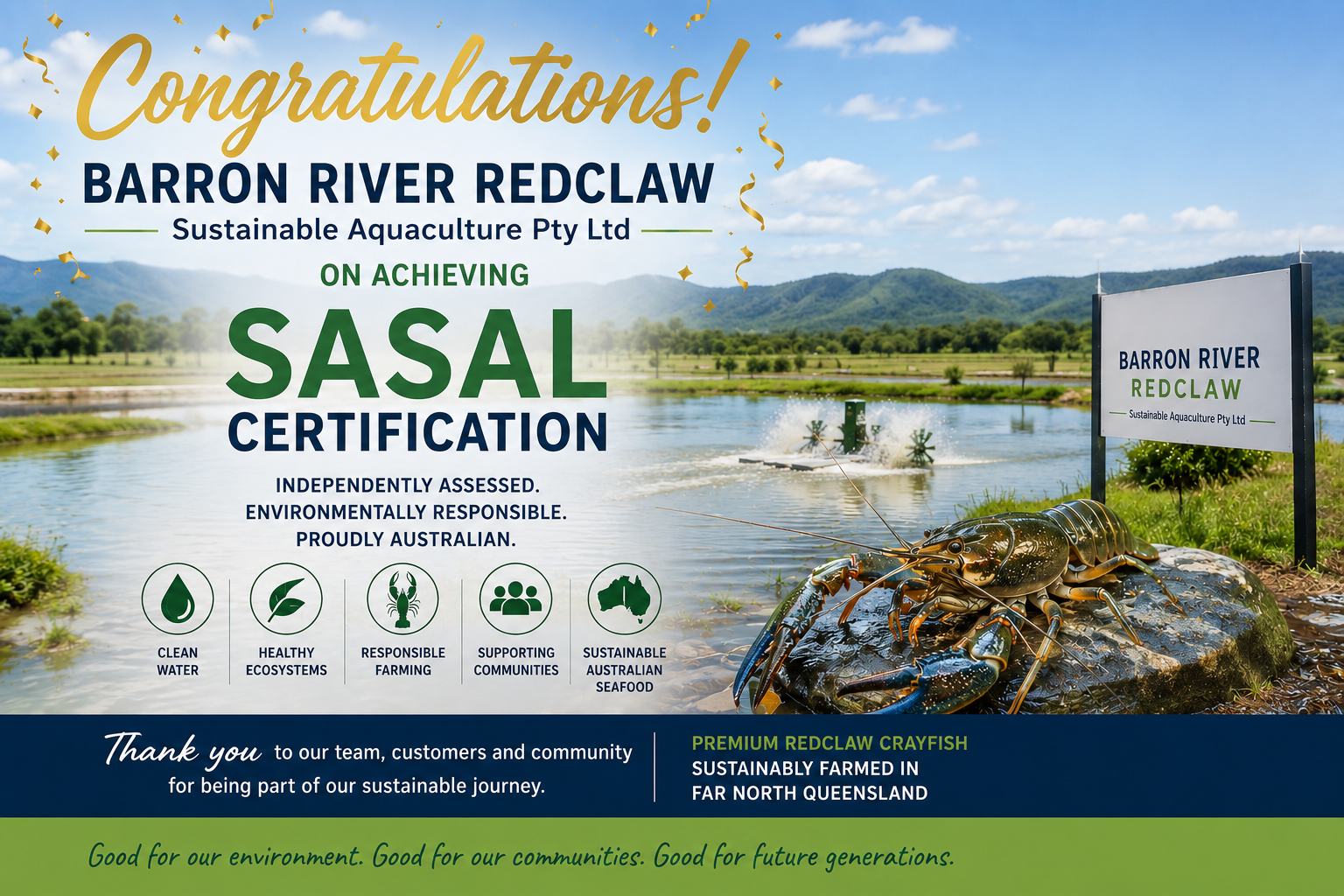 congratulations SASAL SASAL- Sustainable Redclaw Certification